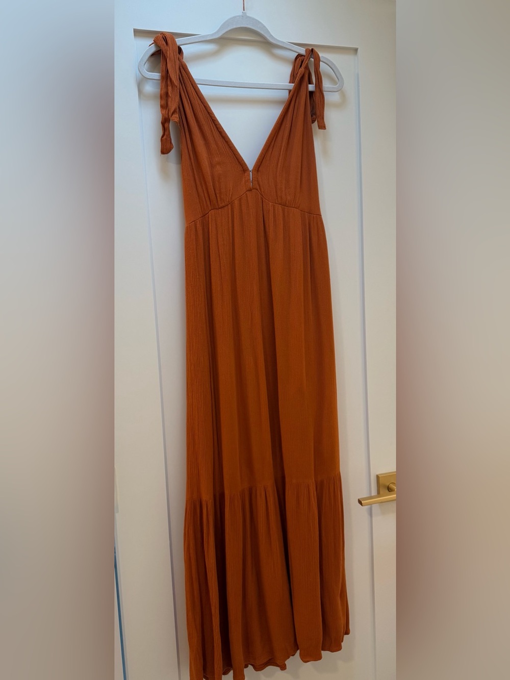 Abercrombie & Fitch Burnt Orange Tie-Shoulder Maxi Dress